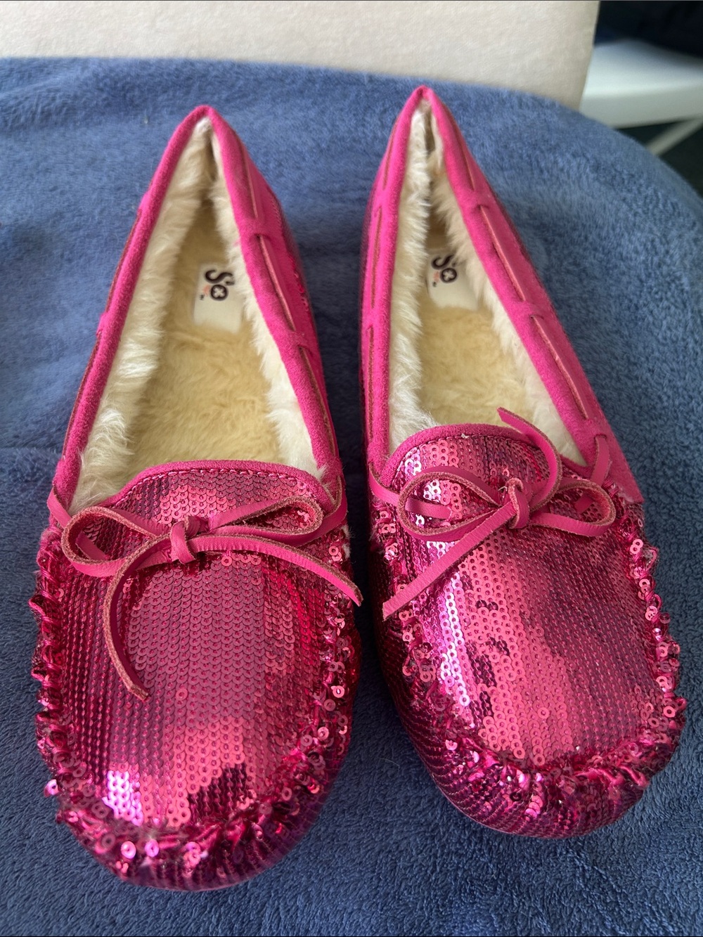 SO Hot Pink Sequin Bow Moccasins